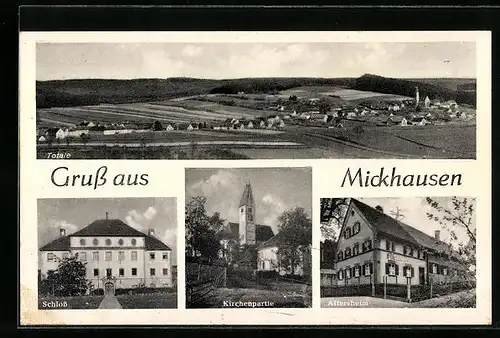 AK Mickhausen, Atersheim, Schloss und Kirchenpartie