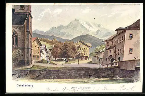 AK Schellenberg, Partie im Ort mit Blick zum Gasthof Zur Forelle