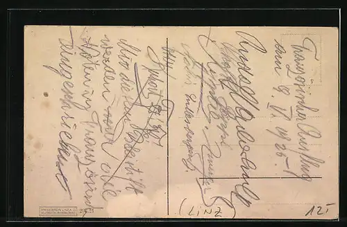 AK Linz, Kürnberg, Jagdhaus und Waldpartie mit Rehen