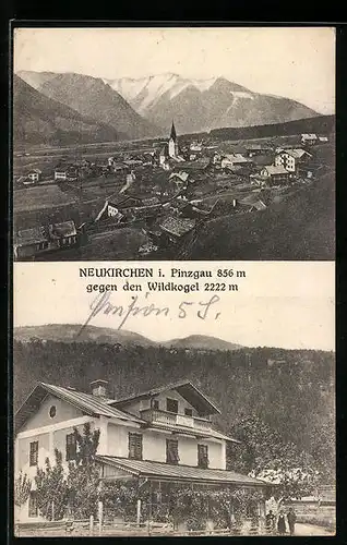 AK Neukirchen i. Pinzgau, A. Grubers Gasthaus, Ortsansicht mit Wildkogel