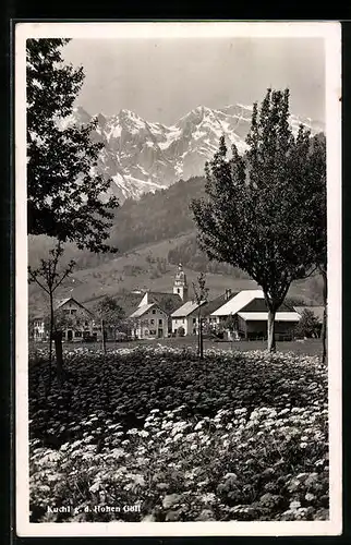 AK Kuchl, Teilansicht mit Kirche gegen Hohen Göll