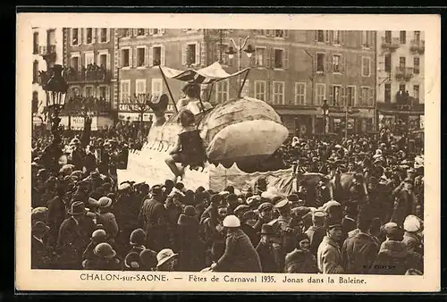 AK Chalon-sur-Saone, Fêtes de Carnaval 1935, Jonas dans la Baleine, Fasching