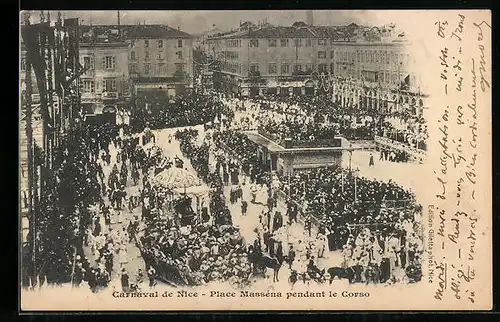 AK Nice, Carnaval, Place Masséna pendant le Corso, Fasching