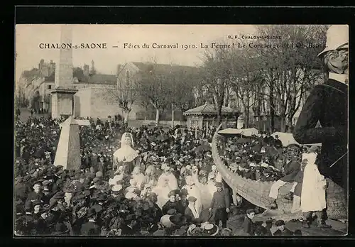 AK Chalon-s-Saone, Fêtes du Carnaval 1910, La Ferme! Le Concierge de l`Obeélisque, Fasching