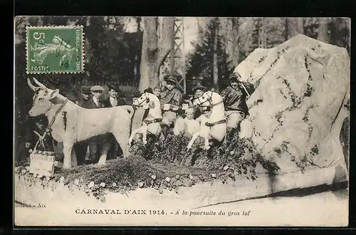 AK Aix, Carnaval d`Aix 1914, À la poursuite du gros lot