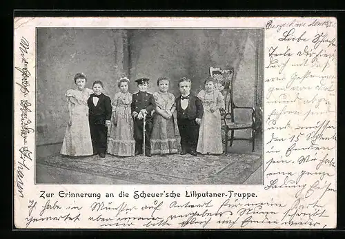 AK Zur Erinnerung an die Scheuer`sche Liliputaner-Truppe