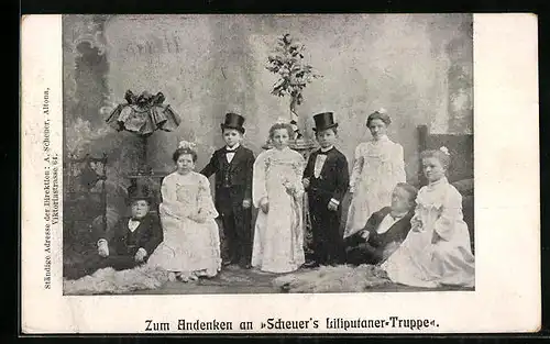 AK Zum Andenken an Scheuer`s Liliputaner-Truppe