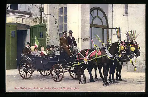 AK Neapel / Napoli, Vettura di ritorno dalla Festa die Montevergine, Feiernde im Pferdewagen