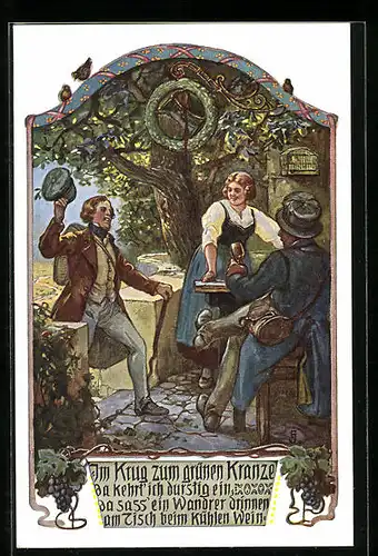 AK Im Krug zum grünen Kranze, Student betritt Gaststätte