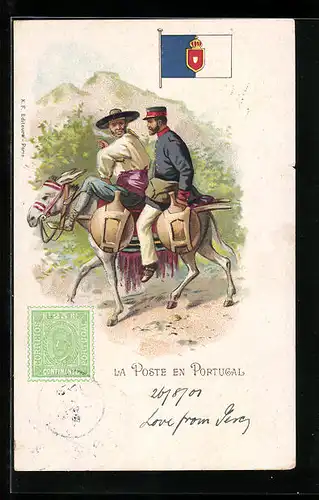 Lithographie La Poste en Portugal, Esel