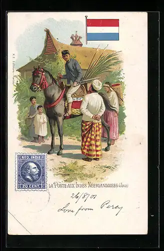 Lithographie La Poste aux Indes Neerlandaises, Brief