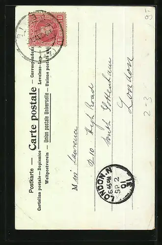 Lithographie Brief, Landesflagge, Italien, Mönch und Postbote
