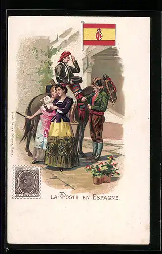Lithographie La Poste en Espagne, Brief