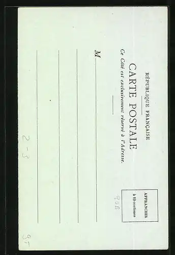 Lithographie La Poste au Mexique, Briefträger, Postbote zu Ross