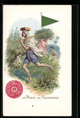 Lithographie La Poste au Cachemire, Briefträger, Postbote