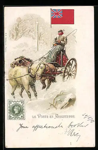 Lithographie La Poste en Angleterre, Postbote in den Highlands