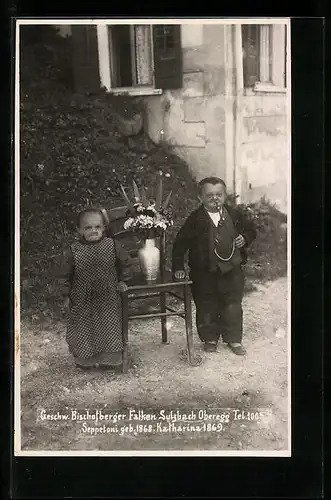 Foto-AK Oberegg-Falken-Sulzbach, Geschwister Bischofbeger, Katharina und Seppetoni, Liliputaner