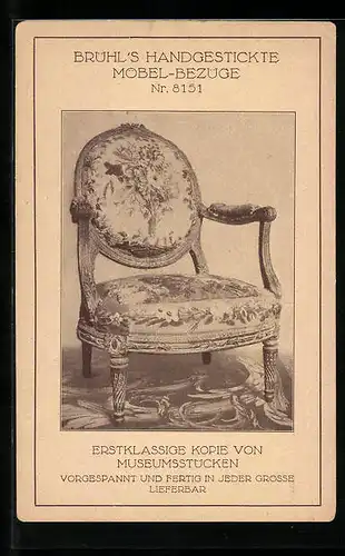 AK Reklame für Brühls Handgestickte Möbel-Bezüge