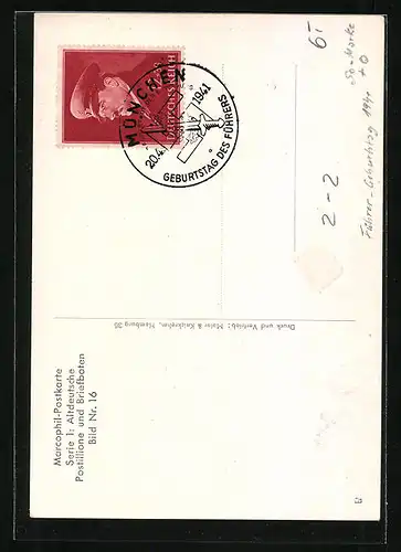 Künstler-AK Königl. Hannover`scher Postillon, Briefmarke s Geburtstag 1941