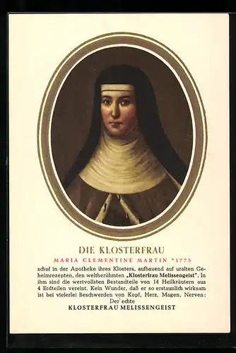 AK Klosterfrau Melissengeist, Bildnis der Klosterfrau Maria Clementine Martin