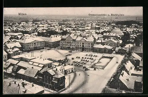 AK Mitau, Gesamtansicht und Marktplatz im Winter