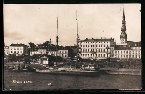 AK Riga, Segelschiff im Hafen
