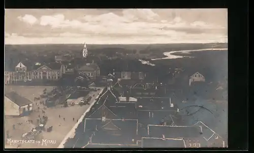 AK Mitau, Marktplatz aus der Vogelschau