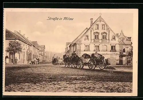 AK Mitau, Strassenpartie mit Pferdekutsche