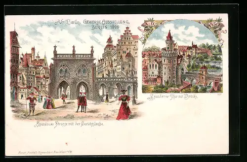 Lithographie Berlin, Gebwerbe-Ausstellung 1896, Spandauer Strasse, Spandauer Thor
