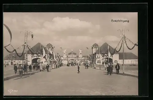 AK Berlin, Deutsche Armee-, Marine- u. Kolonial-Ausstellung 1907, Haupteingang