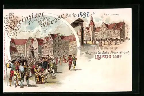 Lithographie Leipzig, Sächsisch-Thüringische Industrie & Gewerbe Ausstellung 1897, Leipziger Messe 1497
