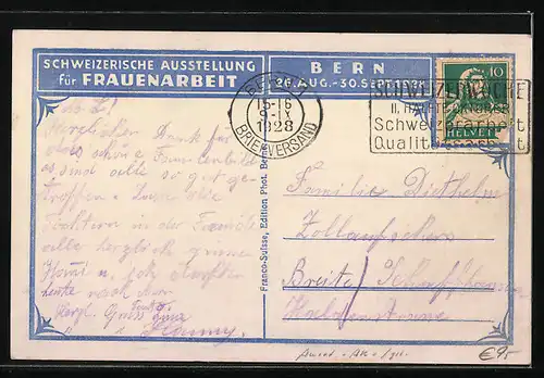 AK Bern, Schweizerische Ausstellung für Frauenarbeit 1928, Emmentaler Speicher, Trachten