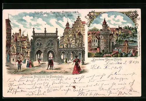 Lithographie Berlin, Gewerbe-Ausstellung 1896, Spandauer Strasse, Spandauer Thor