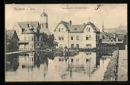 AK Neustadt a. Orla, Gamsenteich mit Café Klemm