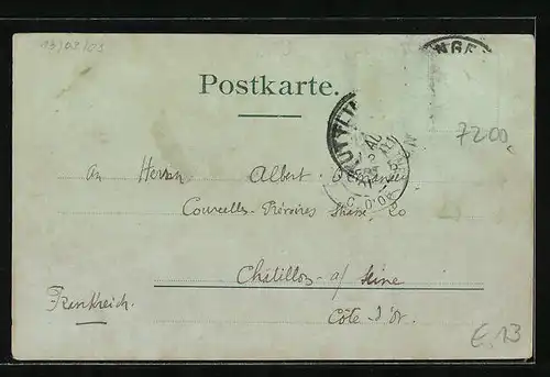 Mondschein-AK Tuttlingen, Ortsansicht mit Kirche