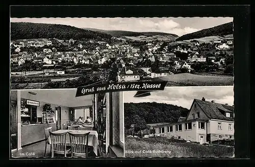 AK Helsa /Bez. Kassel, Blick auf Café Buchberg, Ortsansicht