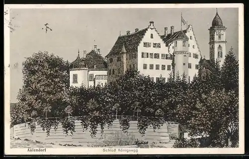 Künstler-AK Aulendorf, Blick auf Schloss Königsegg