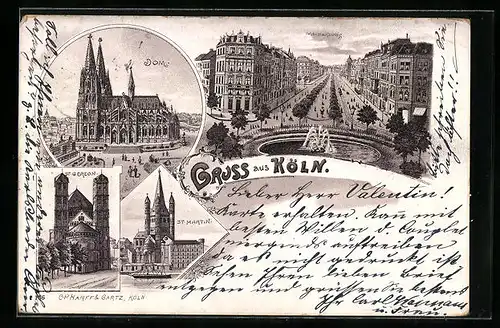 Lithographie Köln, Dom, St. Gereon, St. Martin