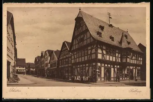 AK Schotten, Strassenpartie mit Rathaus