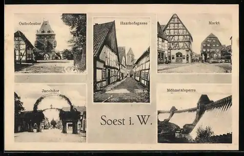 AK Soest i. W., Haarhofsgasse, Markt, Jacobitor