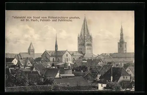 AK Soest, Teilansicht vom Hohenkirchturm mit St. Pauli-, Patrokli- und Petrikirche