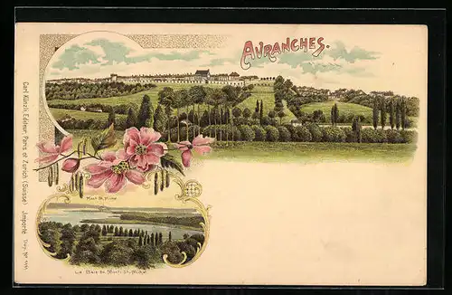 Lithographie Avranches, Totalansicht, Mont St. Michel, La Baie du Mont St. Michel