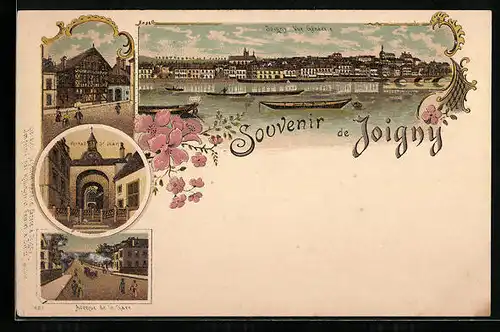 Lithographie Joigny, Vue Generale, Portail St. Jean, Avenue de la Gare