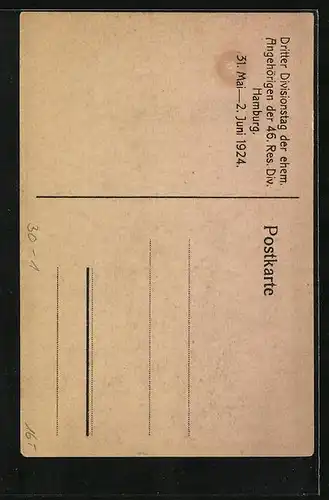 Künstler-AK Hamburg, Teilansicht, Dritter Divisionstag der ehem. Ang. 46. Res. Div. 1917