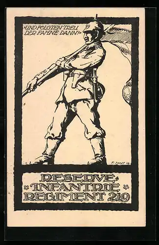Künstler-AK Reserve-Infanterie Regiment 219, Soldat in Uniform