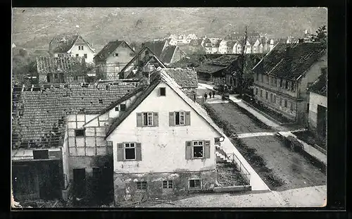 AK Plochingen, Die Katastrophe 1913, Strassenpartie mit zerstörten Häusern