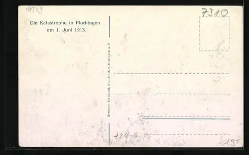 AK Plochingen, Die Katastrophe 1913, Strassenpartie mit zerstörten Häusern