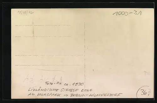 Foto-AK Berlin-Wilmersdorf, Livländische Strasse Ecke Am Volkspark ca 1930