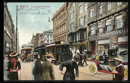 AK Berlin, Leipzigerstrasse mit Hotel M. Kempinski und Strassenbahn