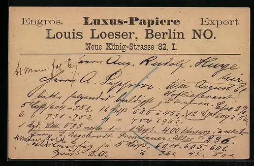 AK Berlin, Luxus-Papiere Louis Loeser, Neue König-Strasse 82, Private Stadtpost, 1893